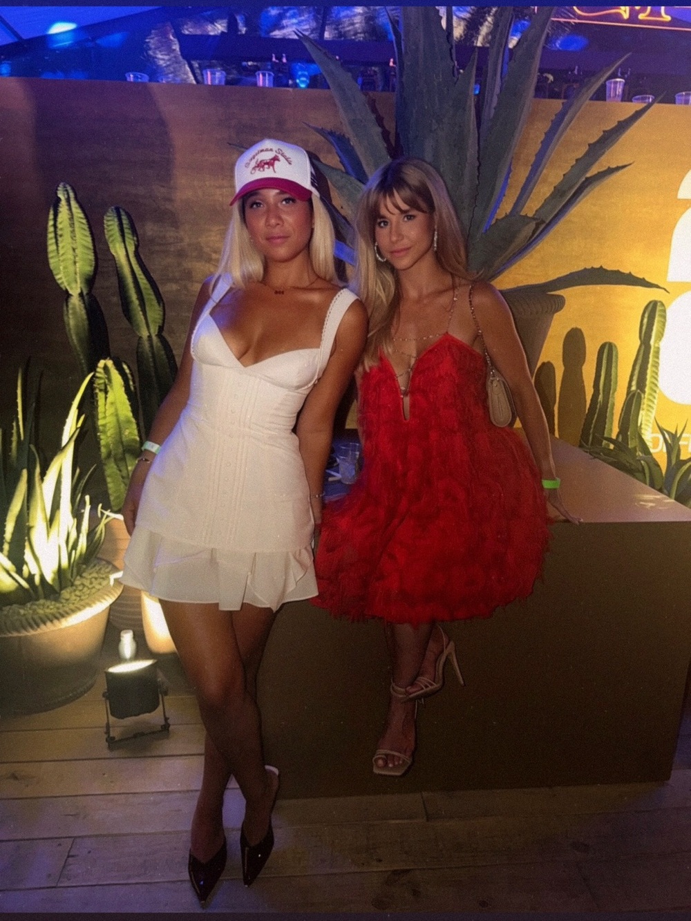 Red Feather-Trim Mini Dress with Chain Straps